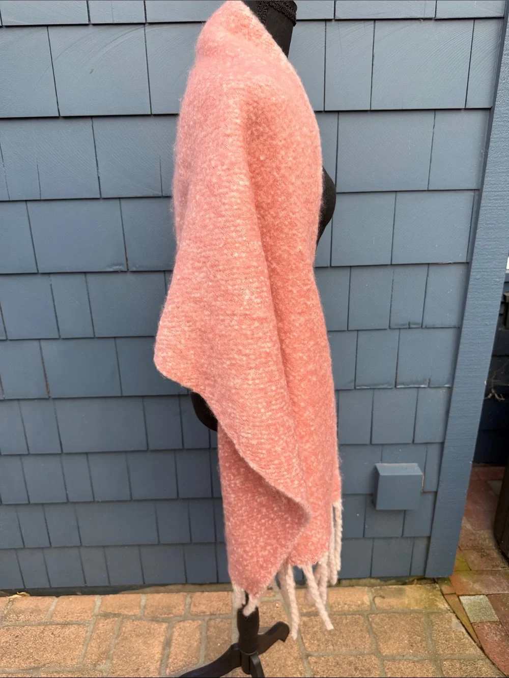 Anthropologie Two-Tone Pink & Cream Fringe Wrap blanket Scarf soft